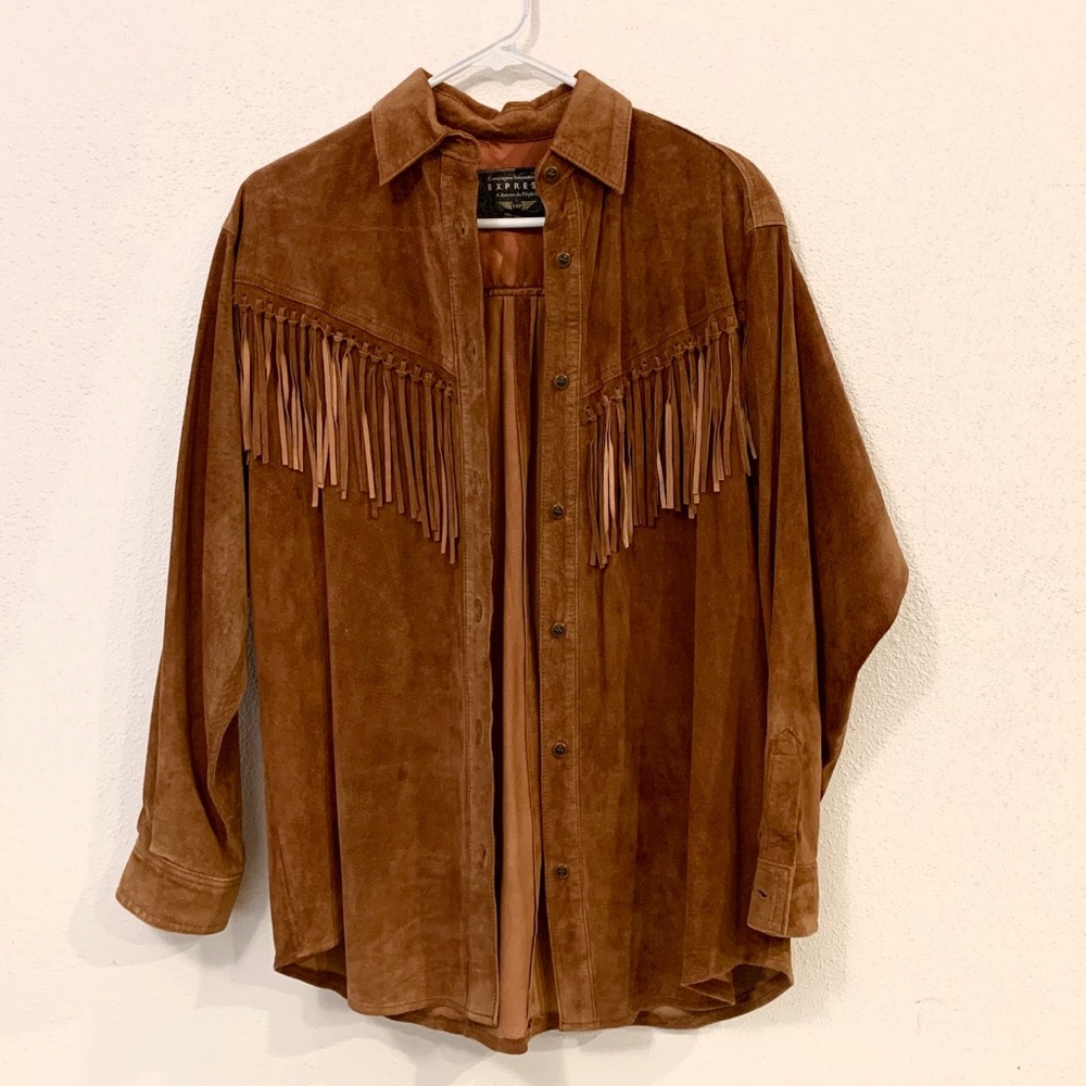 Express Vintage Suede Leather Jacket with Fringe